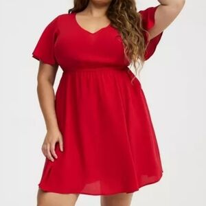 NWOT Torrid V-Neck Elastic Waist Mini Dress Vibrant Red